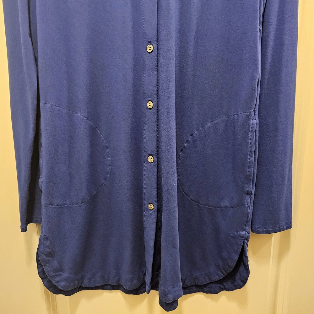 J Jill Wearever Blue Tunic XS Button Front Pockets Soft Knit Top - Picture 6 of 8